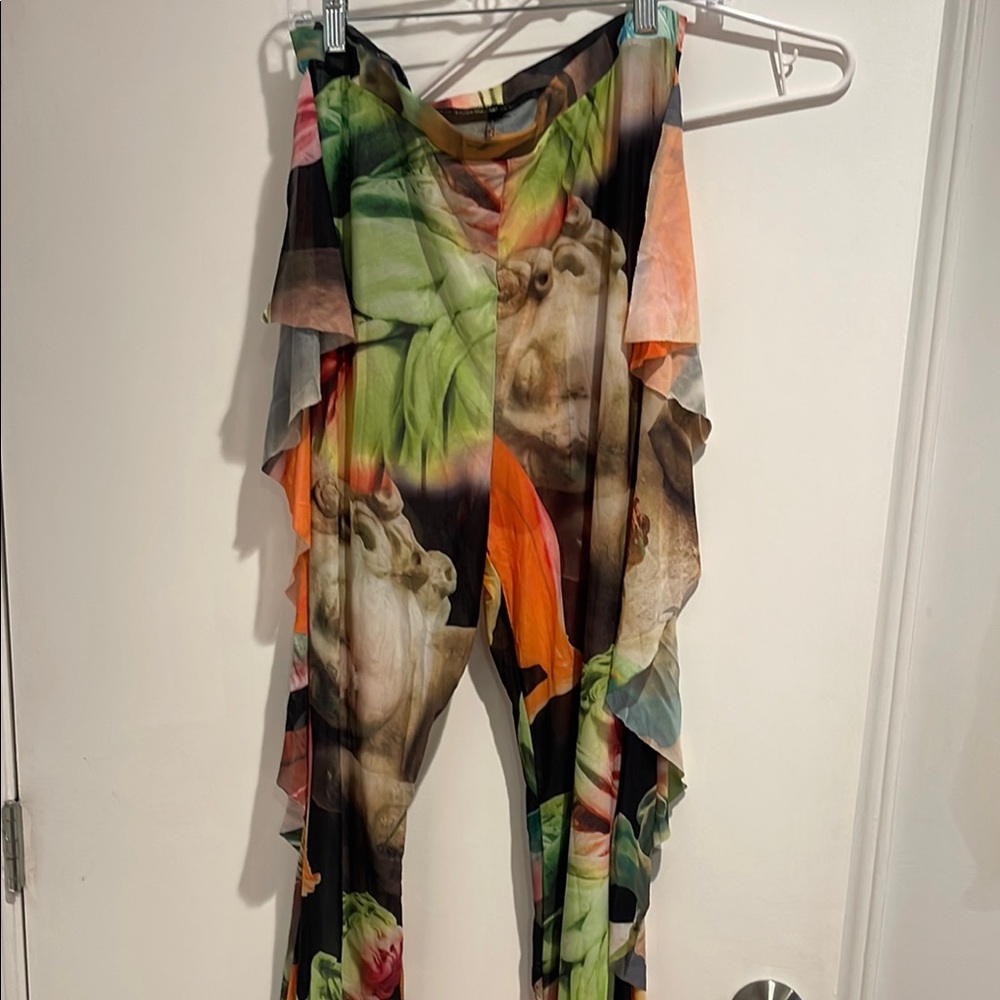 Vibrant Orange and Green Wide Leg Jumpsuit with Relaxed Silhouette